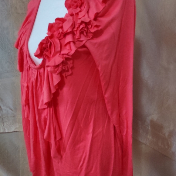 NWOT Sundance coral ruffle v-neck cotton top Size Medium. - Picture 2 of 5